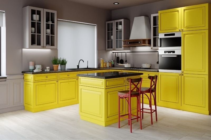 Kitchen with Vibrant Colors and Open Countertops