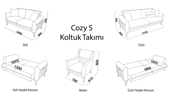 Cozy S Üçlü Koltuk Lacivert