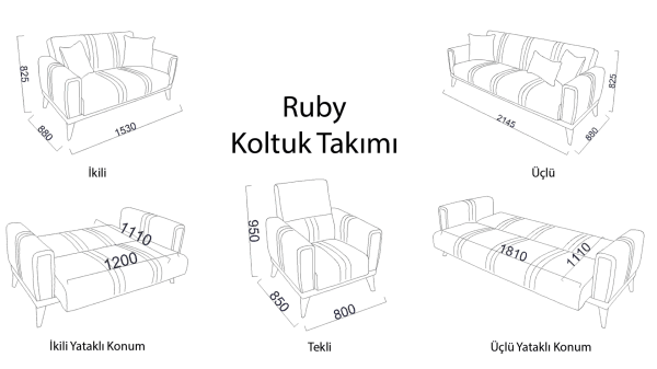 Ruby Üçlü Koltuk Mürdüm