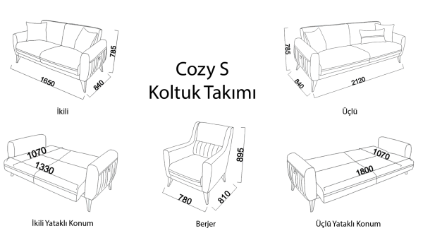 Cozy S Üçlü Koltuk Vizon