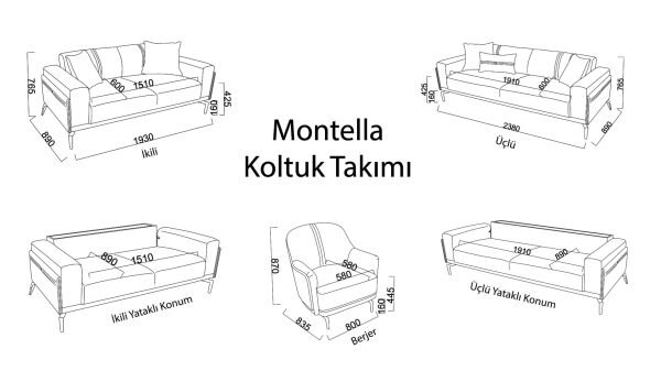 Montella İkili Koltuk - Vizon - Yeşil - Sarı Ayak