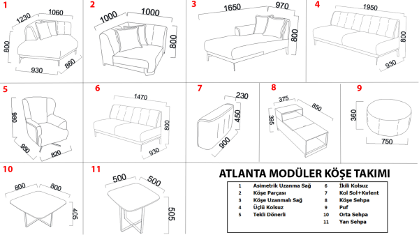 Atlanta Köşe Uzanmalı Sağ - Lacivert