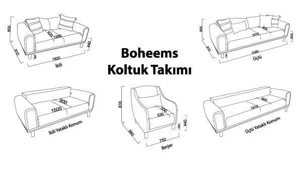 Boheems İkili Koltuk - Krem