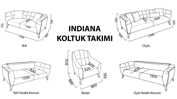 İndiana İkili Koltuk - Siyah Ayak