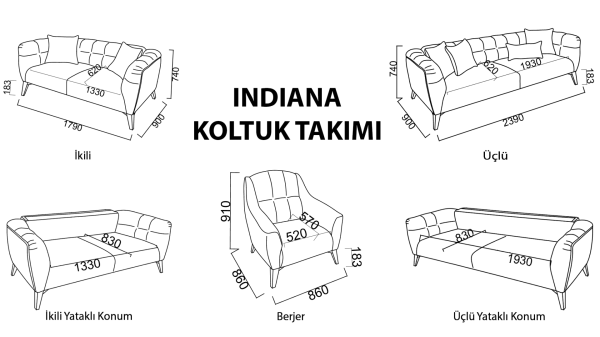 İndiana İkili Koltuk - Ceviz Ayak