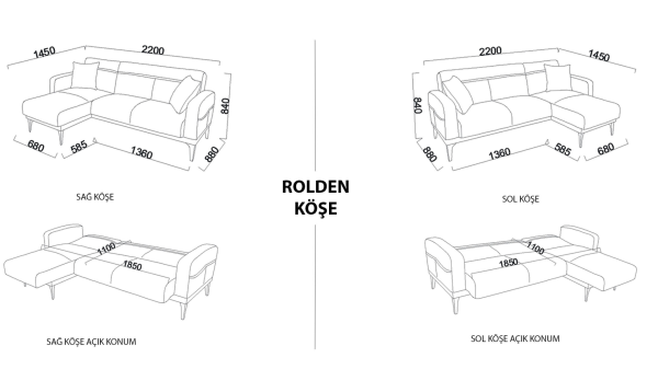 Rolden Köşe Sol Koltuk - Gri