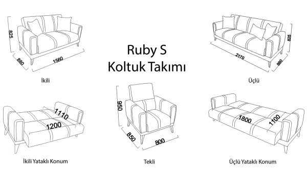 Ruby S Üçlü Koltuk Krem