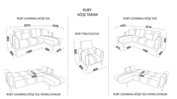 Ruby Uzanmalı Köşe Sol Koltuk