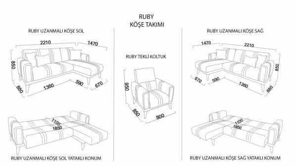 Ruby Uzanmalı Köşe Sağ Koltuk