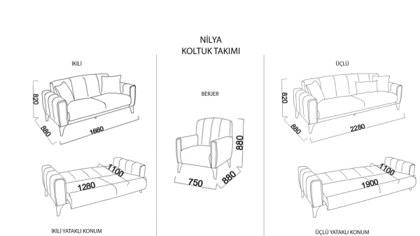 Nilya Üçlü Koltuk Krem - Kiremit