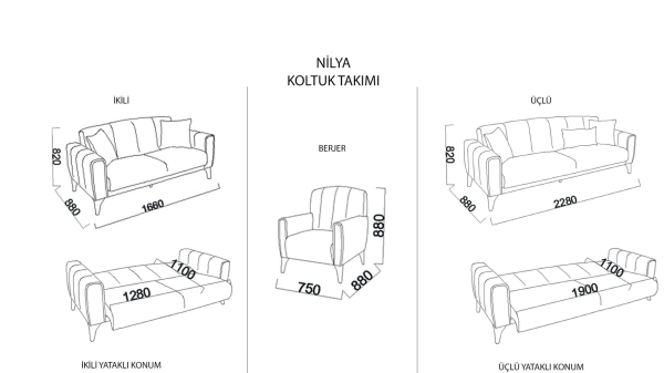 Nilya İkili Koltuk Krem - Mavi