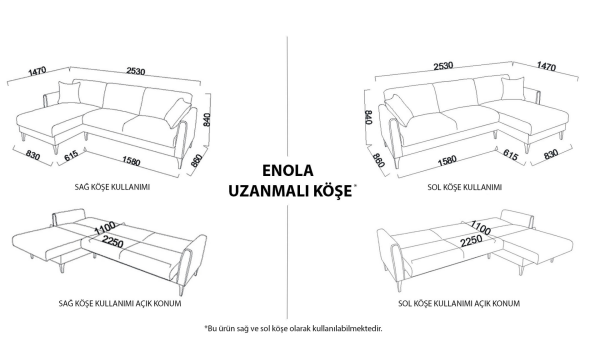 Enola Köşe Koltuk - Gri